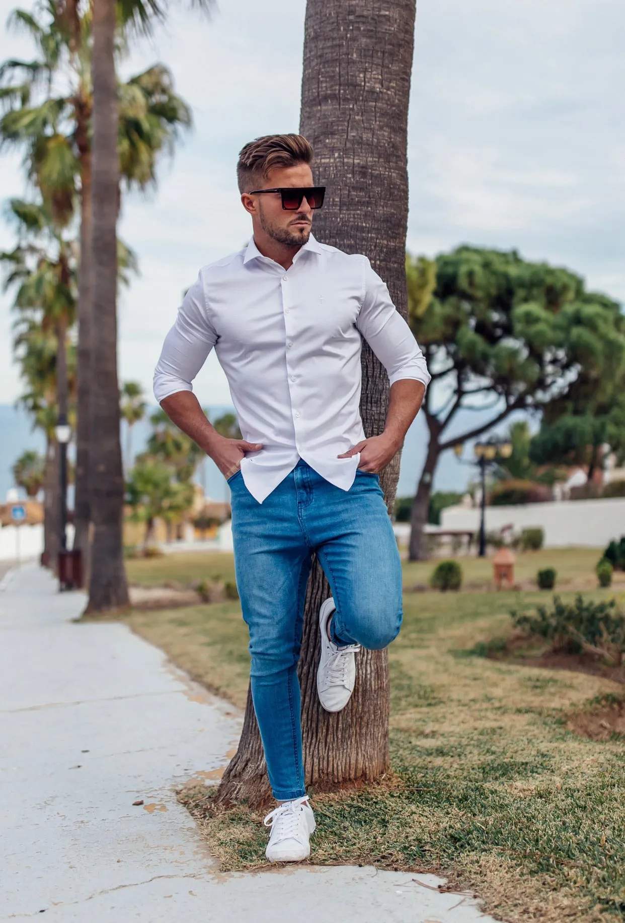 Father Sons Slim Sateen Classic White Long Sleeve (White Embroidery) - FS391 sold by Father Sons product image thumbnail 5