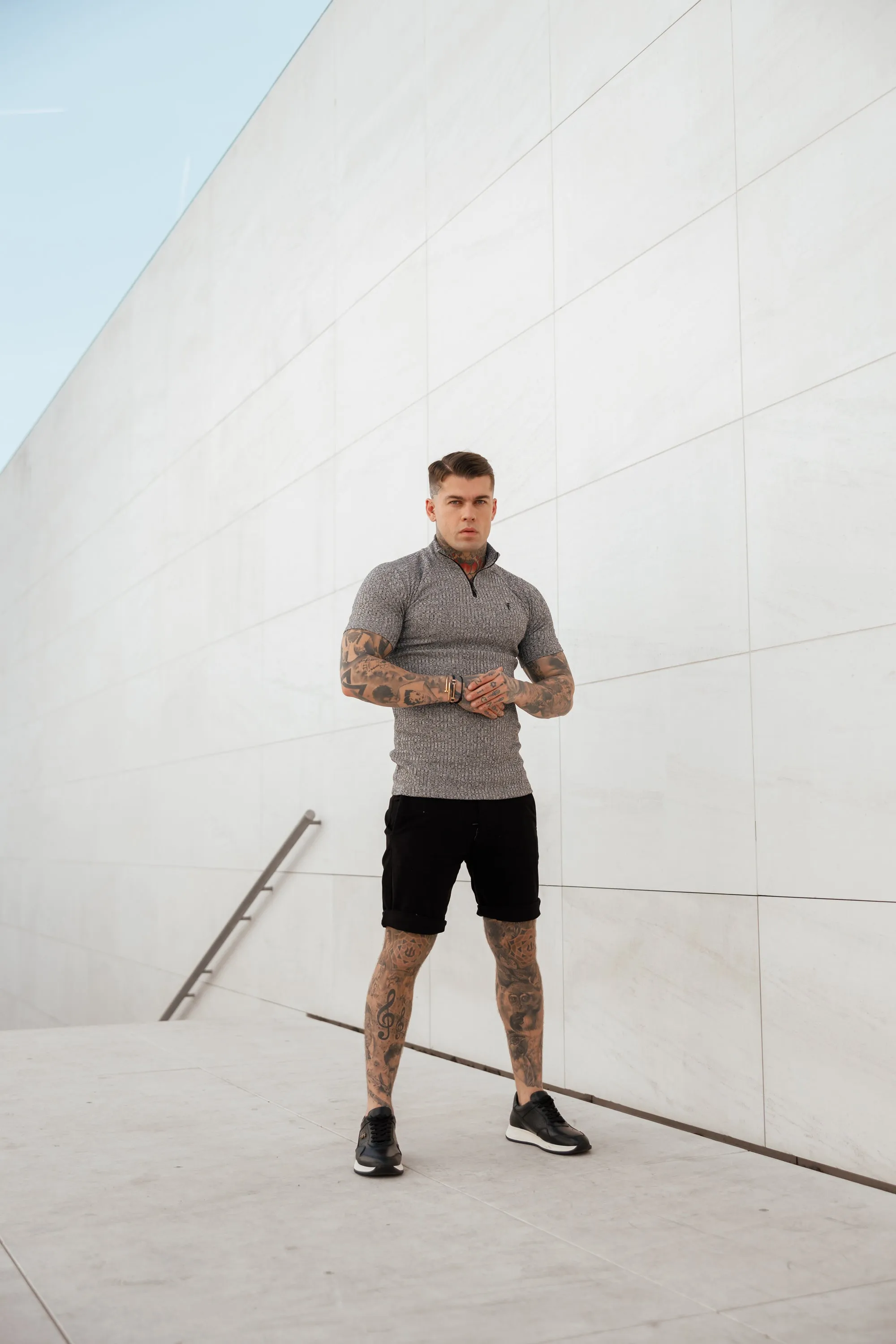 Father Sons Classic Grey Ribbed Zip Funnel Neck Raglan Short Sleeve Crew - FSH730 sold by Father Sons product image thumbnail 5