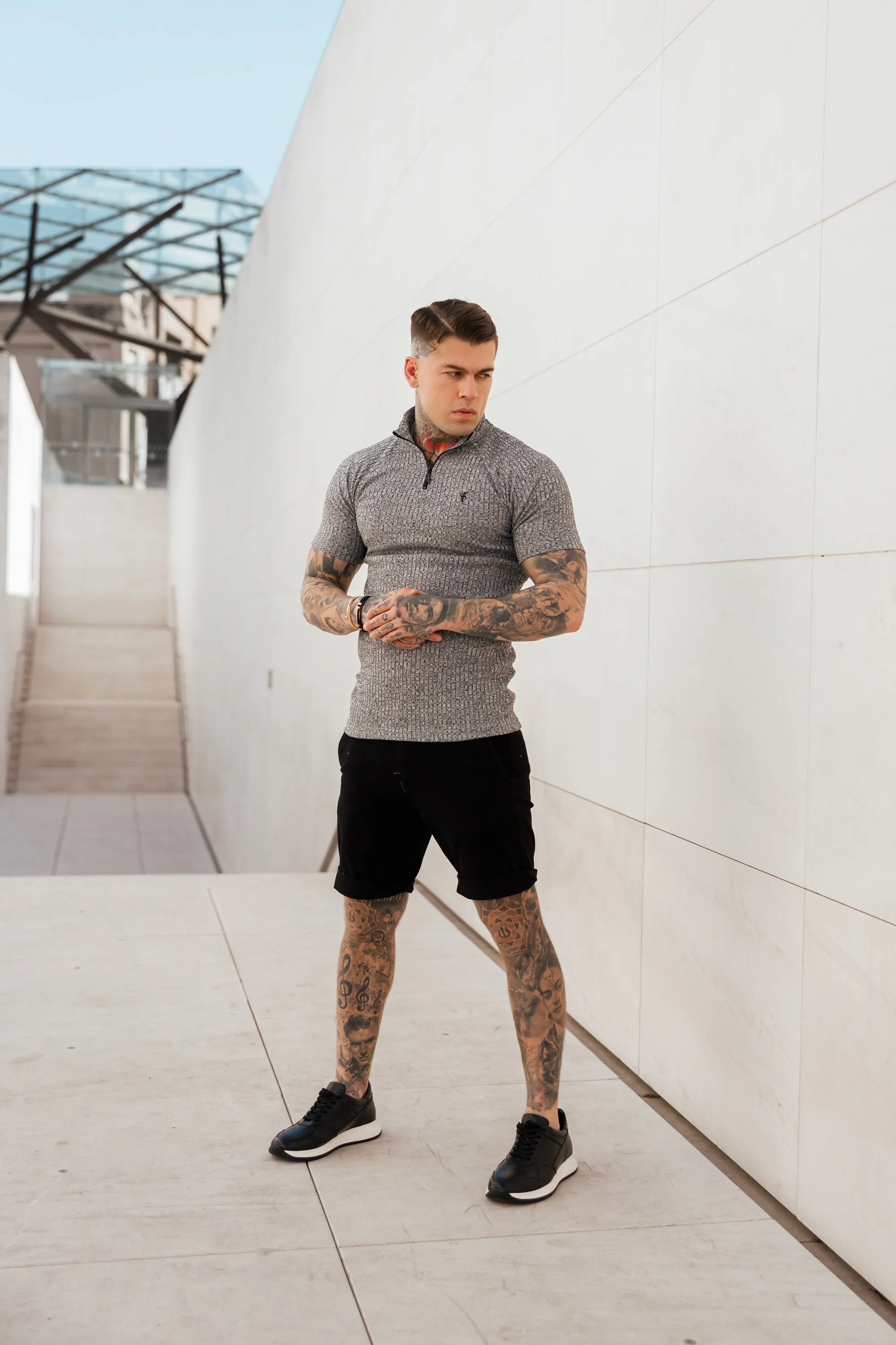 Father Sons Classic Grey Ribbed Zip Funnel Neck Raglan Short Sleeve Crew - FSH730 sold by Father Sons product image thumbnail 4