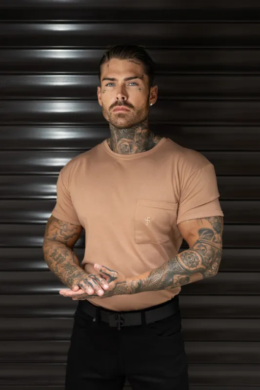 Father Sons Taupe Bamboo Crew T Shirt With Pocket Short Sleeve- FSH1100 sold by Father Sons