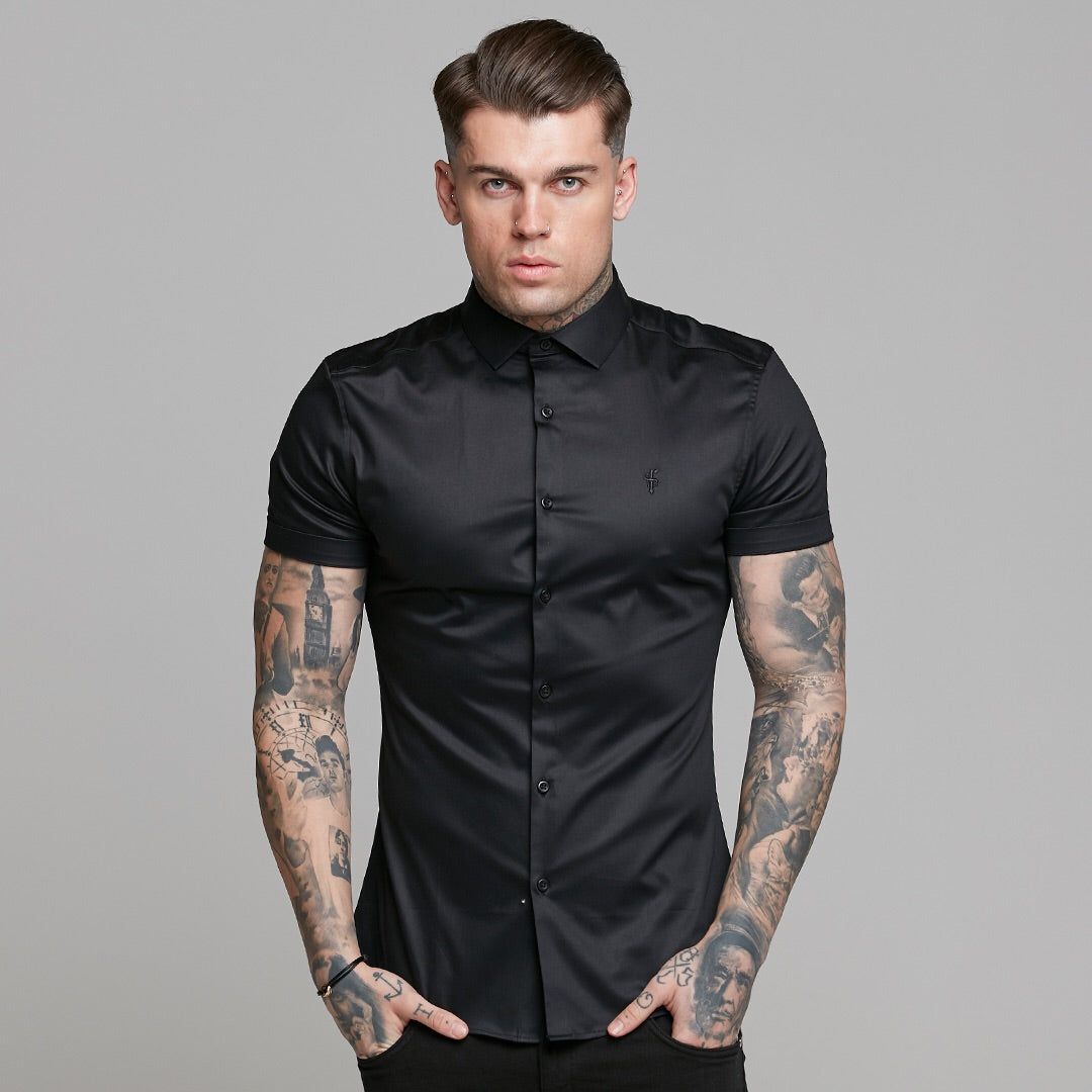 Father Sons Slim Sateen Classic Black Short Sleeve - FS546 sold by Father Sons product image thumbnail 5