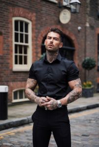Father Sons Slim Sateen Classic Black Short Sleeve - FS546 sold by Father Sons