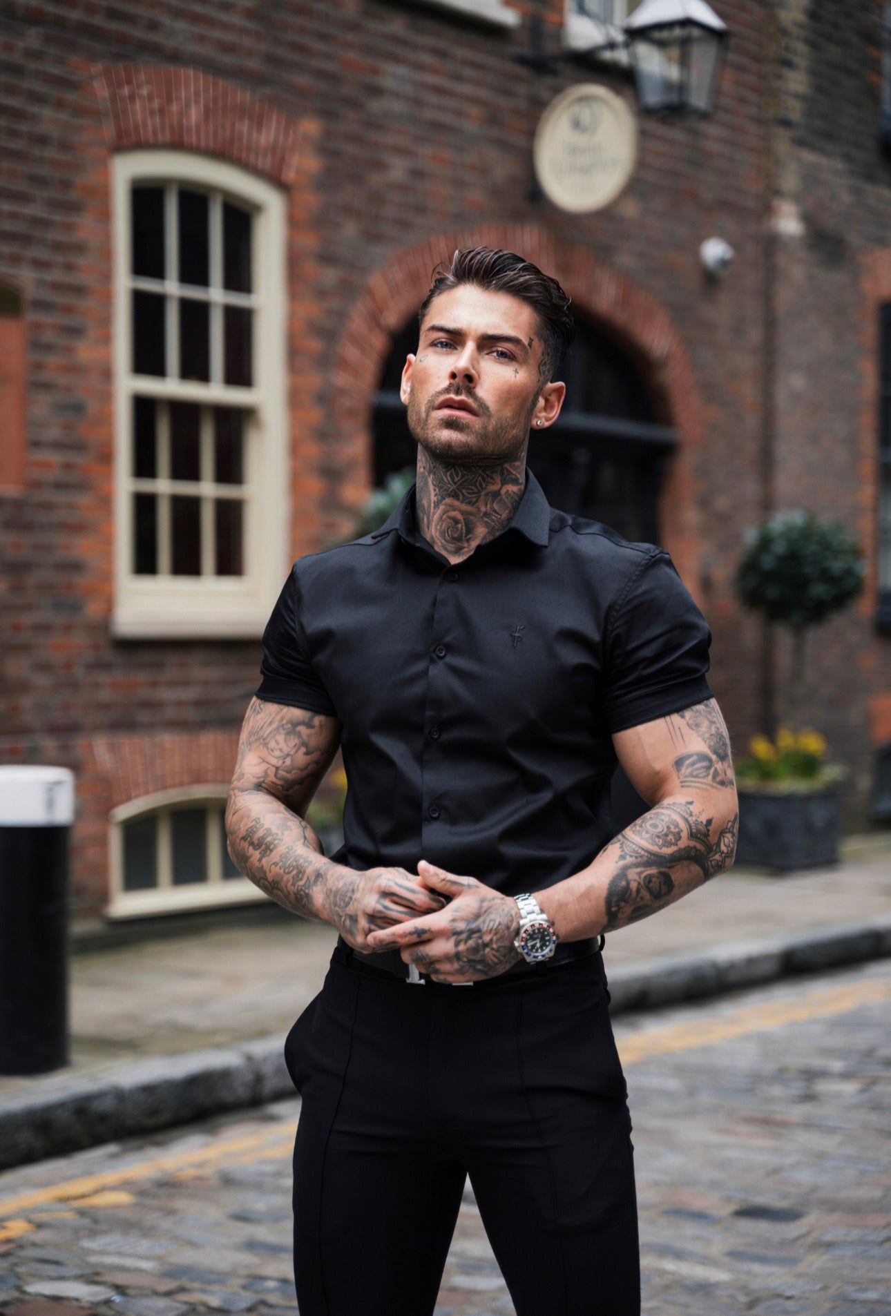 Father Sons Slim Sateen Classic Black Short Sleeve - FS546 sold by Father Sons product image thumbnail 3