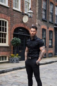 Father Sons Slim Sateen Classic Black Short Sleeve - FS546 sold by Father Sons
