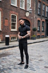 Father Sons Slim Sateen Classic Black Short Sleeve - FS546 sold by Father Sons