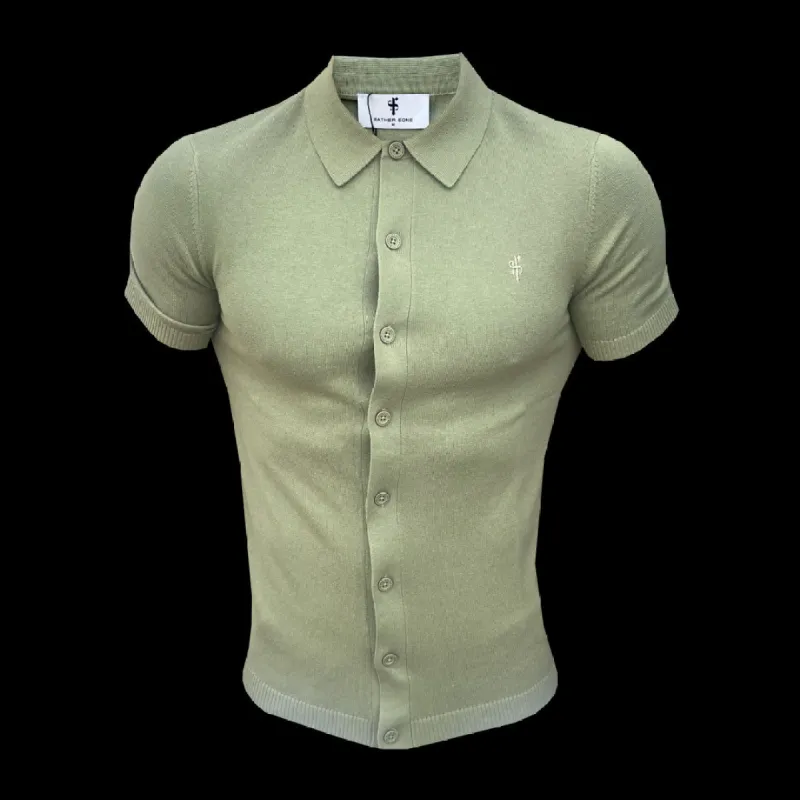 Father Sons Classic Plain Olive Knitted Button Through Polo Short Sleeve - FSN162 sold by Father Sons