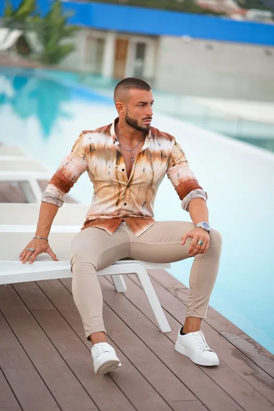 Father Sons Super Slim Stretch Neutral Tie Dye Print Long Sleeve with Button Down Collar - FS812 sold by Father Sons