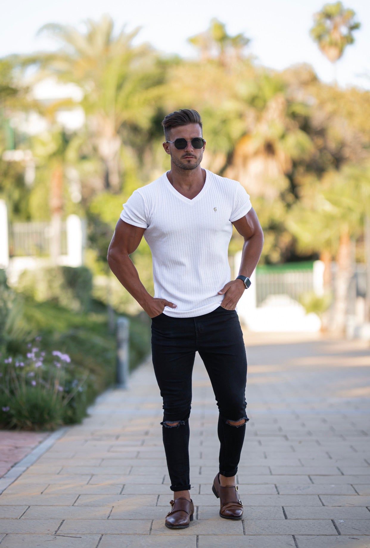 Father Sons Super Slim White / Gold V Neck Ribbed Crew - FSH498 sold by Father Sons product image thumbnail 4