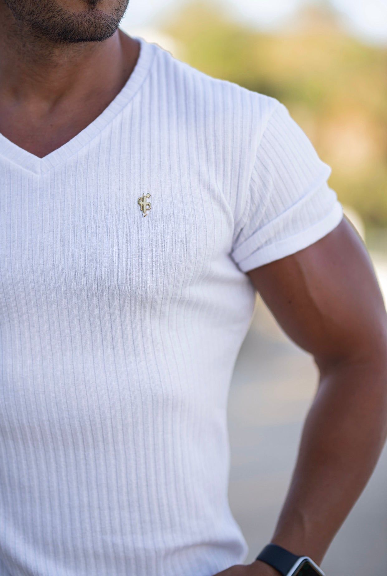 Father Sons Super Slim White / Gold V Neck Ribbed Crew - FSH498 sold by Father Sons product image thumbnail 5