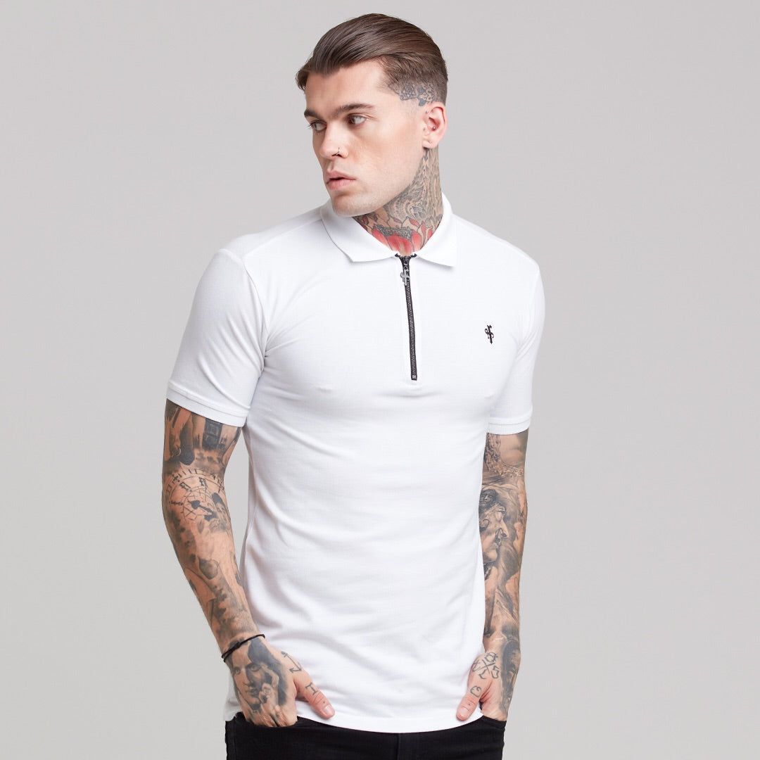 Classic White Zipped Polo Shirt - FSH299 sold by Father Sons