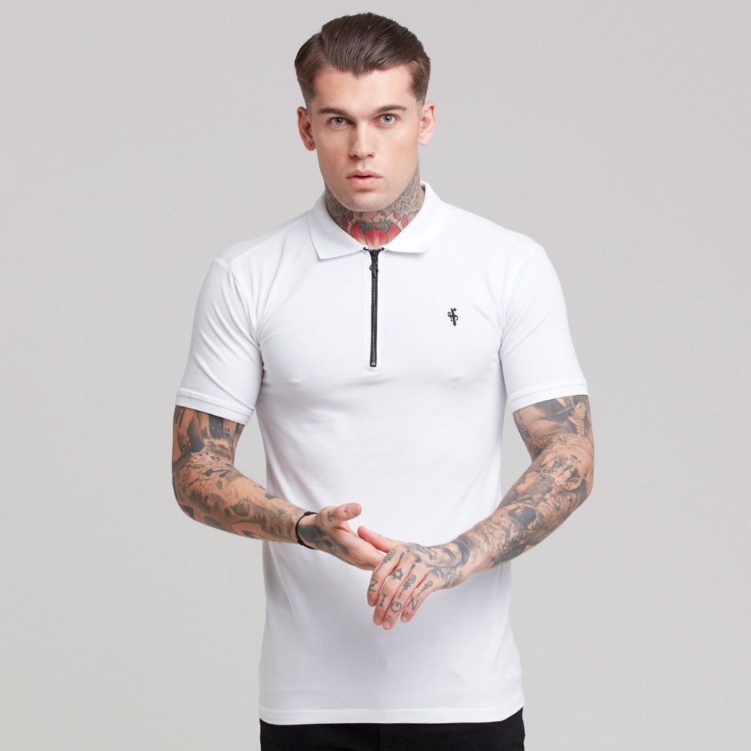 Classic White Zipped Polo Shirt - FSH299 sold by Father Sons product image thumbnail 4