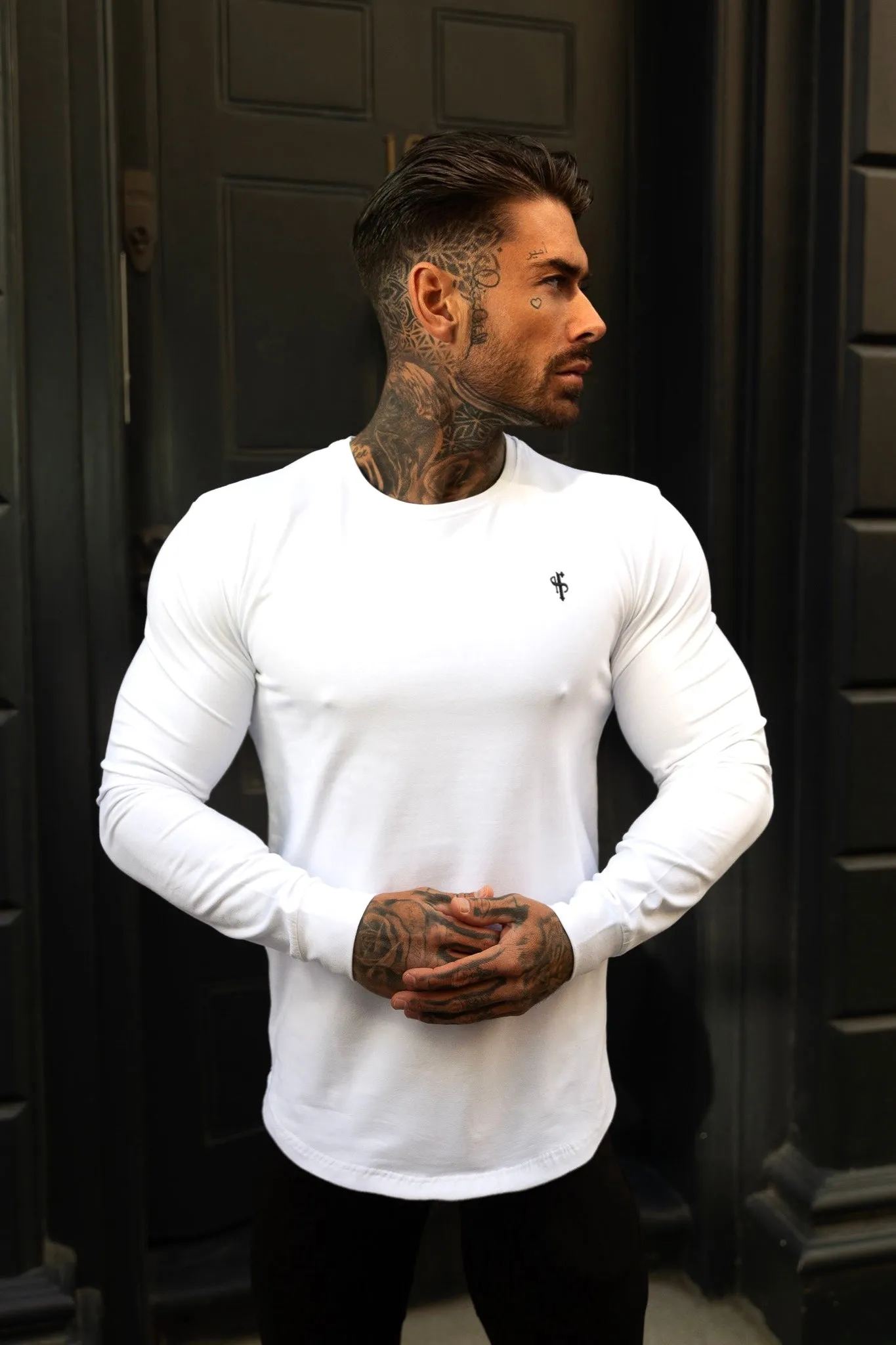 Father Sons Classic White / Black Tonal Curved Hem Long Sleeve Crew T Shirt - FSH996 sold by Father Sons product image thumbnail 3