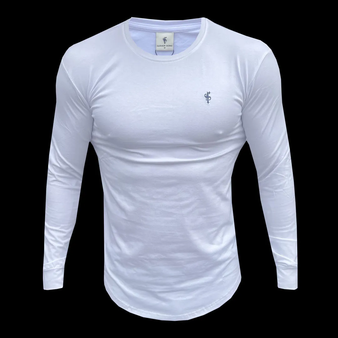 Father Sons Classic White / Black Tonal Curved Hem Long Sleeve Crew T Shirt - FSH996 sold by Father Sons product image thumbnail 2