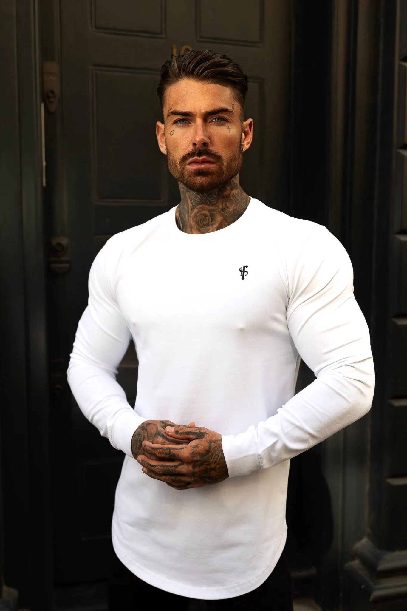 Father Sons Classic White / Black Tonal Curved Hem Long Sleeve Crew T Shirt - FSH996 sold by Father Sons product image thumbnail 4