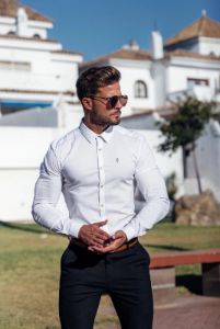 Father Sons Super Slim Stretch White Denim Long Sleeve with Gold Metal Decal and Buttons - FS893 sold by Father Sons