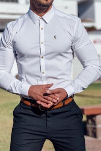 Father Sons Super Slim Stretch White Denim Long Sleeve with Gold Metal Decal and Buttons - FS893 sold by Father Sons