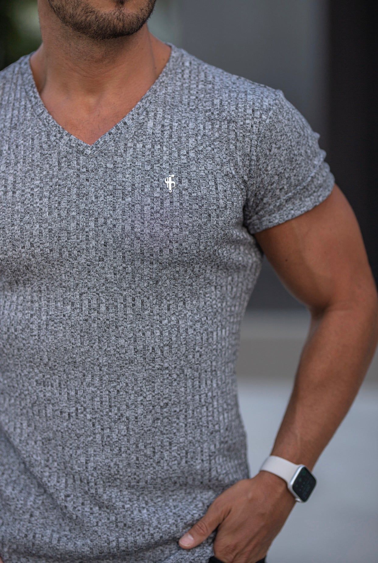 Father Sons Classic Grey / Silver V Neck Ribbed Crew - FSH491 sold by Father Sons product image thumbnail 2