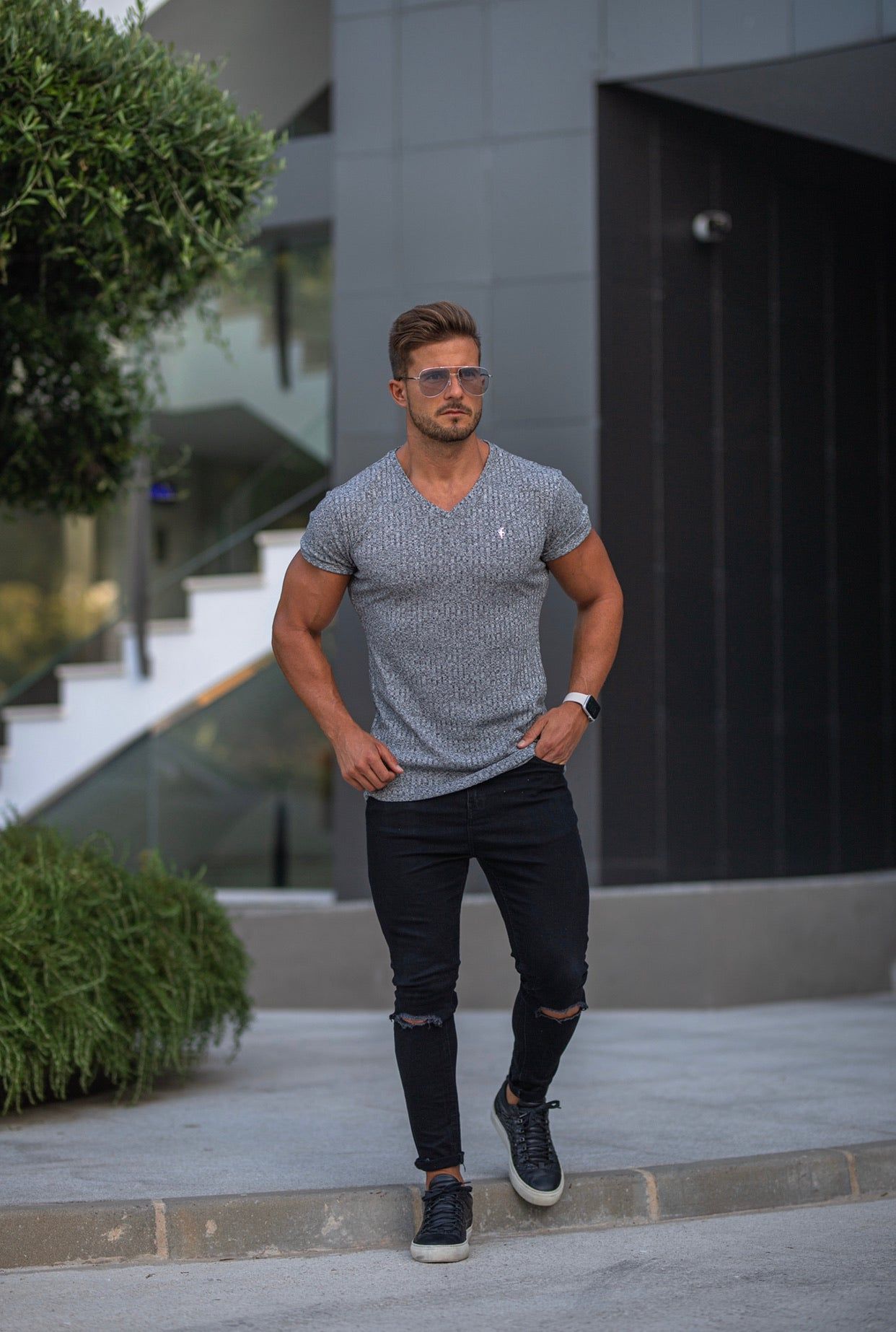 Father Sons Classic Grey / Silver V Neck Ribbed Crew - FSH491 sold by Father Sons product image thumbnail 4