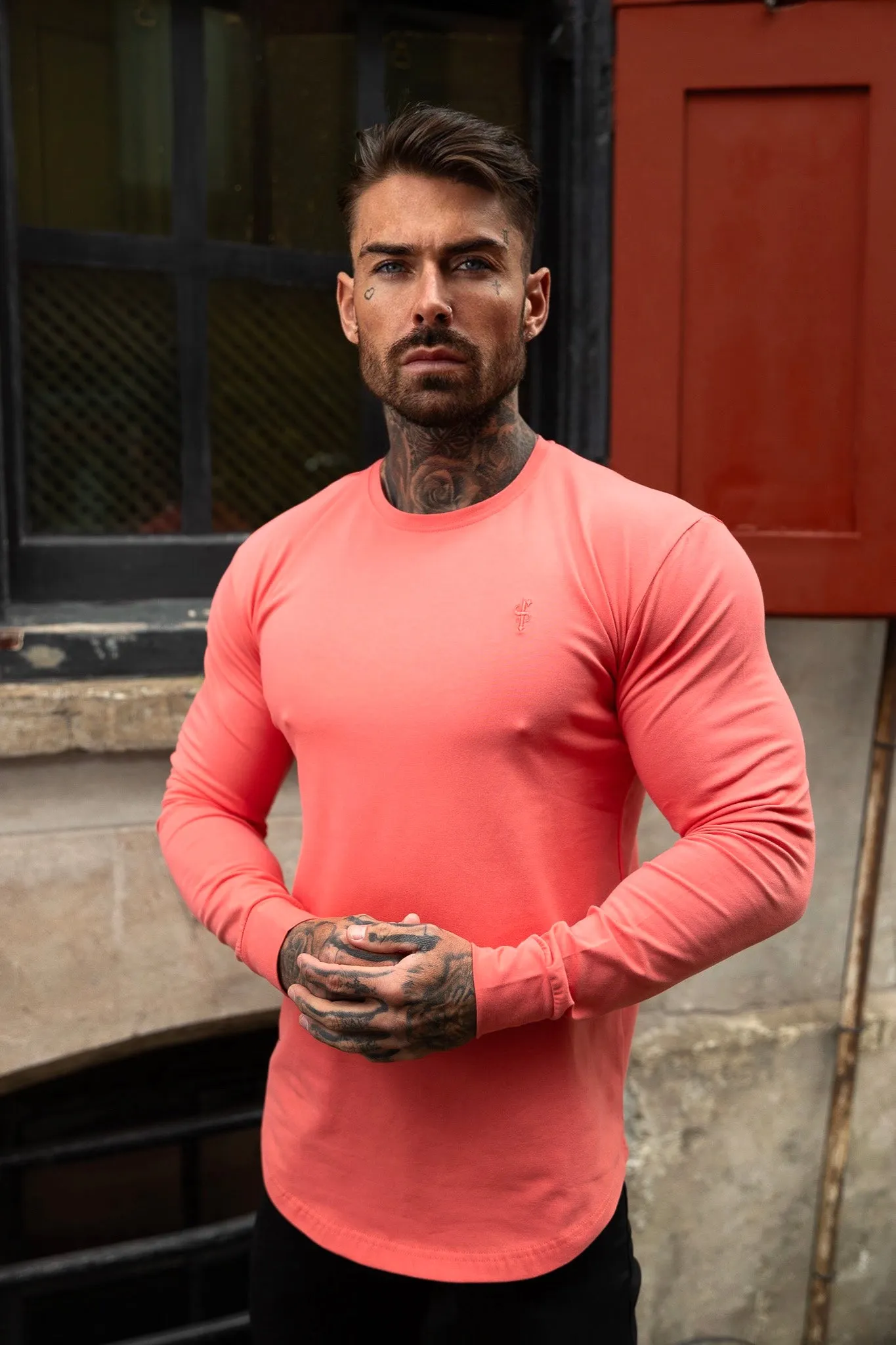 Father Sons Classic Coral Tonal Curved Hem Long Sleeve Crew T Shirt - FSH1000 sold by Father Sons