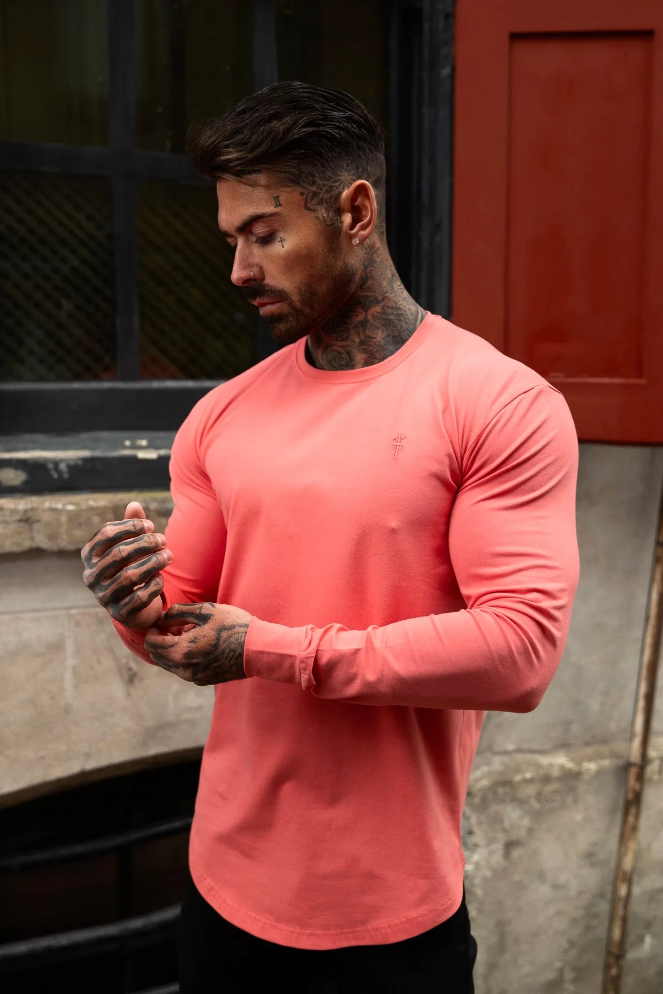 Father Sons Classic Coral Tonal Curved Hem Long Sleeve Crew T Shirt - FSH1000 sold by Father Sons product image thumbnail 2