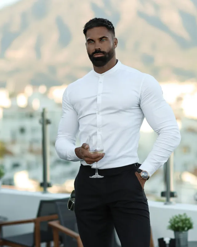 Father Sons Super Slim Stretch Classic Oxford White Grandad Collar - FS732 sold by Father Sons