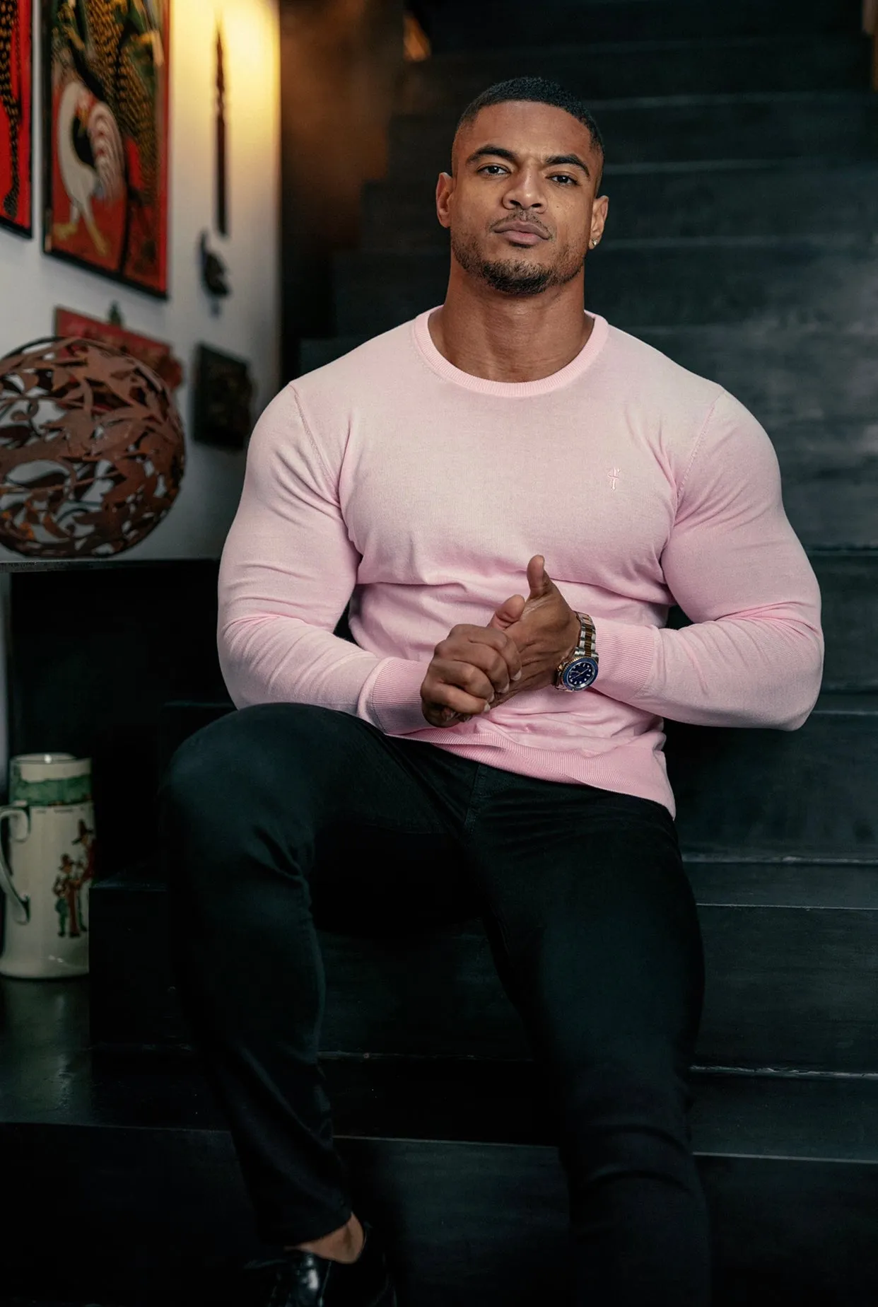 Father Sons Classic Pink Crew Neck Knitted Jumper with Tonal Emblem - FSH673 sold by Father Sons product image thumbnail 5