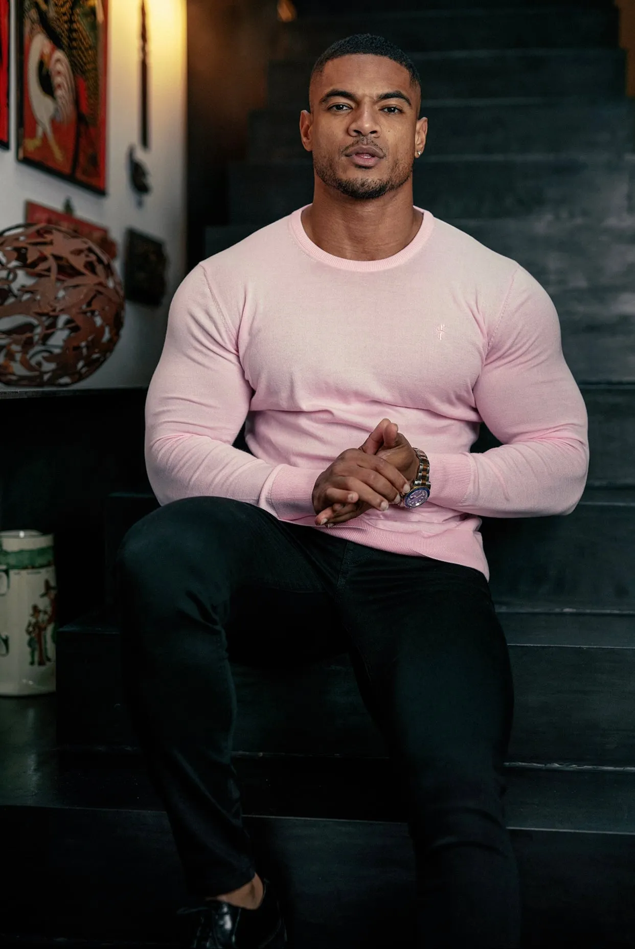 Father Sons Classic Pink Crew Neck Knitted Jumper with Tonal Emblem - FSH673 sold by Father Sons product image thumbnail 4