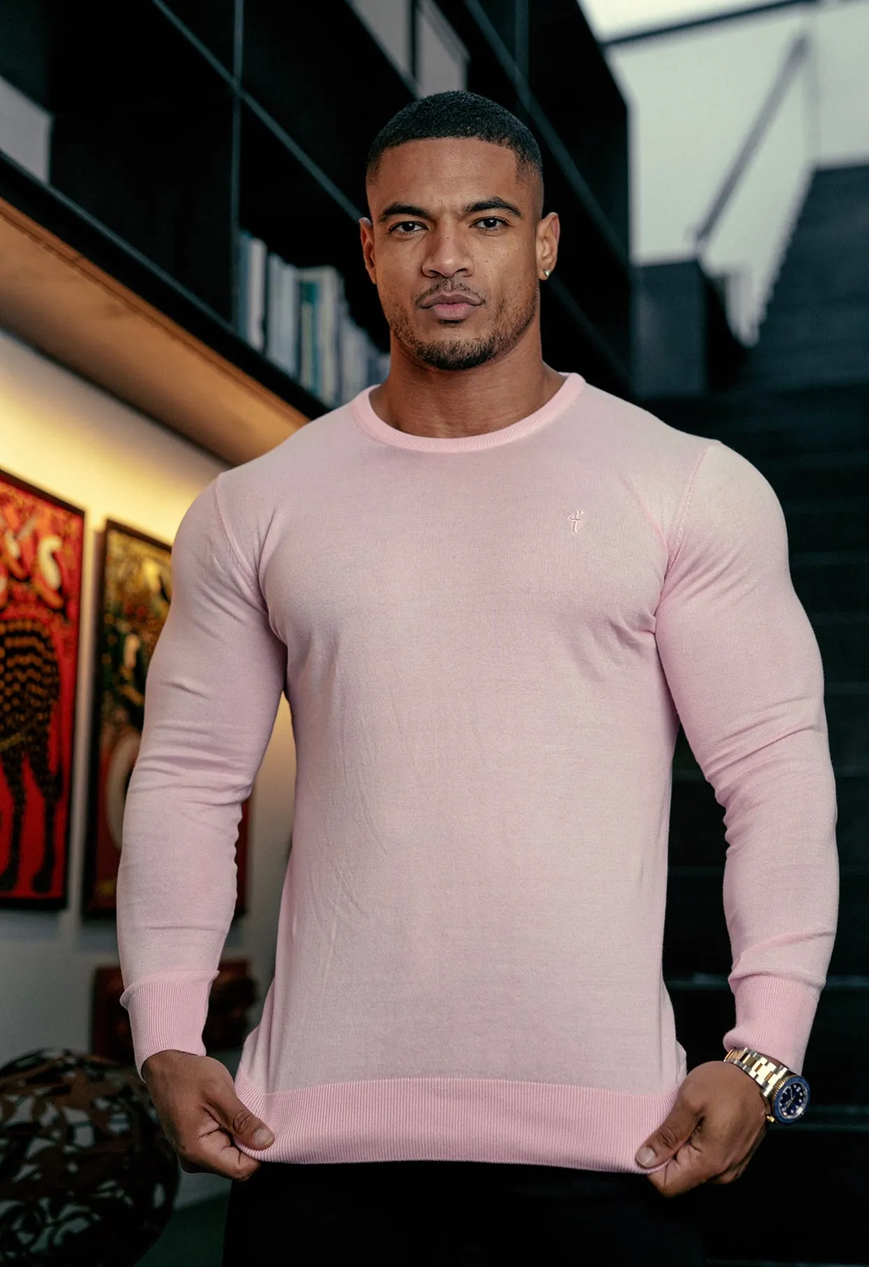Father Sons Classic Pink Crew Neck Knitted Jumper with Tonal Emblem - FSH673 sold by Father Sons product image thumbnail 3