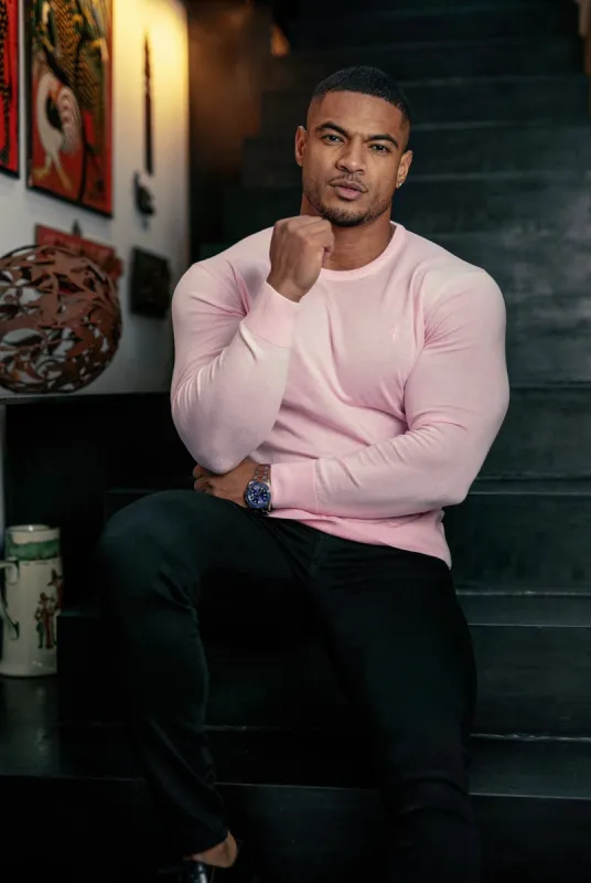 Father Sons Classic Pink Crew Neck Knitted Jumper with Tonal Emblem - FSH673 sold by Father Sons