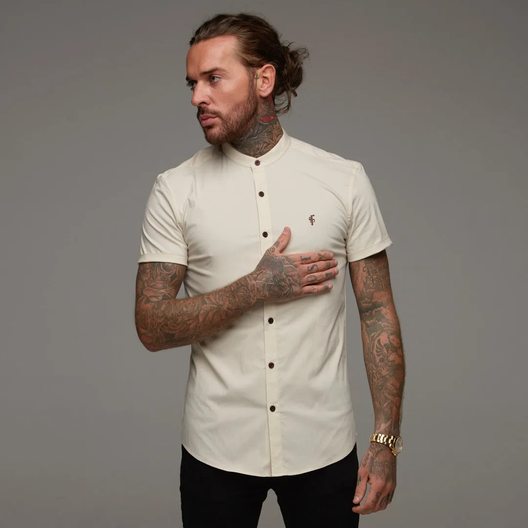 Father Sons Super Slim Stretch Classic Sand Grandad Collar Short Sleeve - FS290 (LAST CHANCE) sold by Father Sons product image thumbnail 2