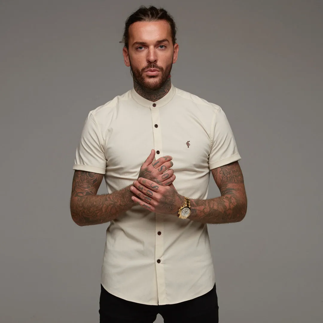 Father Sons Super Slim Stretch Classic Sand Grandad Collar Short Sleeve - FS290 (LAST CHANCE) sold by Father Sons product image thumbnail 3