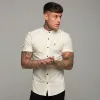 Father Sons Super Slim Stretch Classic Sand Grandad Collar Short Sleeve - FS290 (LAST CHANCE) sold by Father Sons