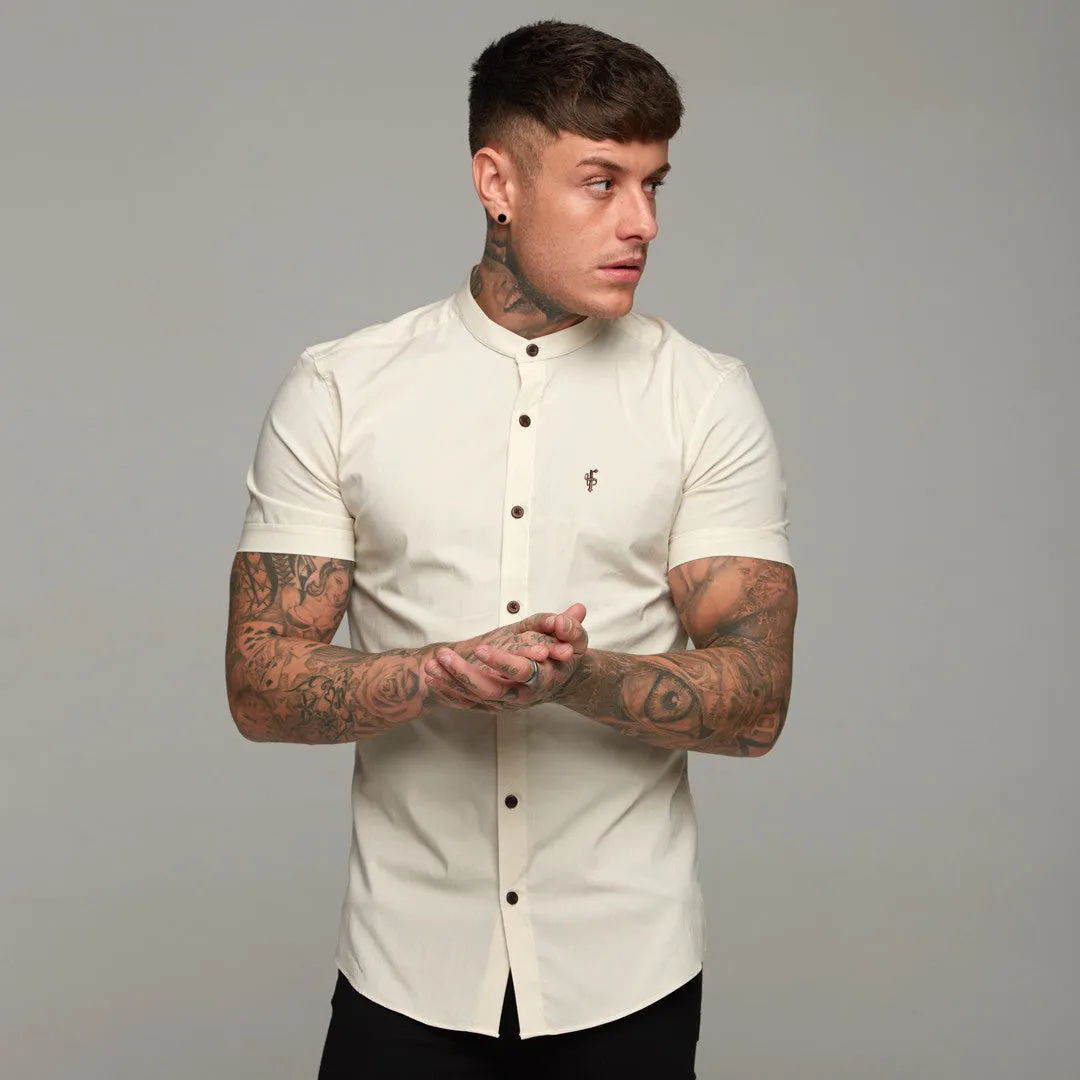 Father Sons Super Slim Stretch Classic Sand Grandad Collar Short Sleeve - FS290 (LAST CHANCE) sold by Father Sons