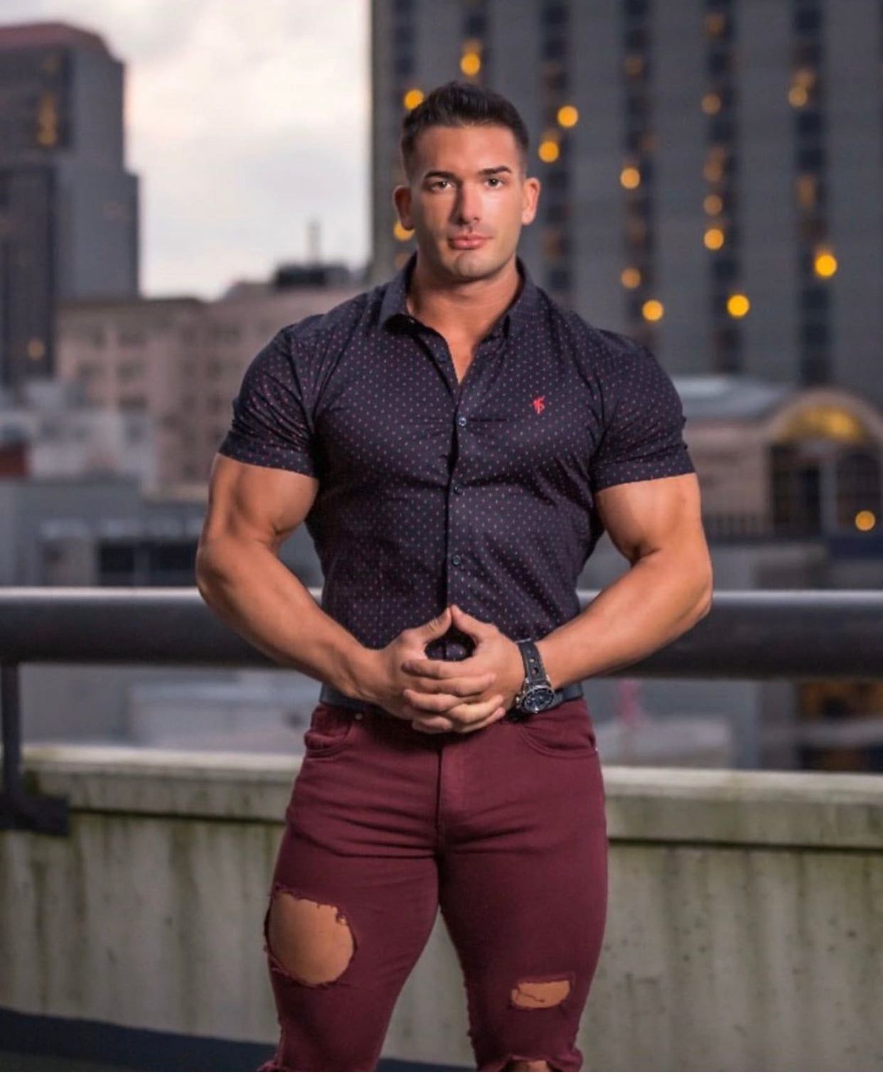 Father Sons Super Slim Stretch Navy & Red Ditsy Print Short Sleeve - FS093R sold by Father Sons product image thumbnail 4