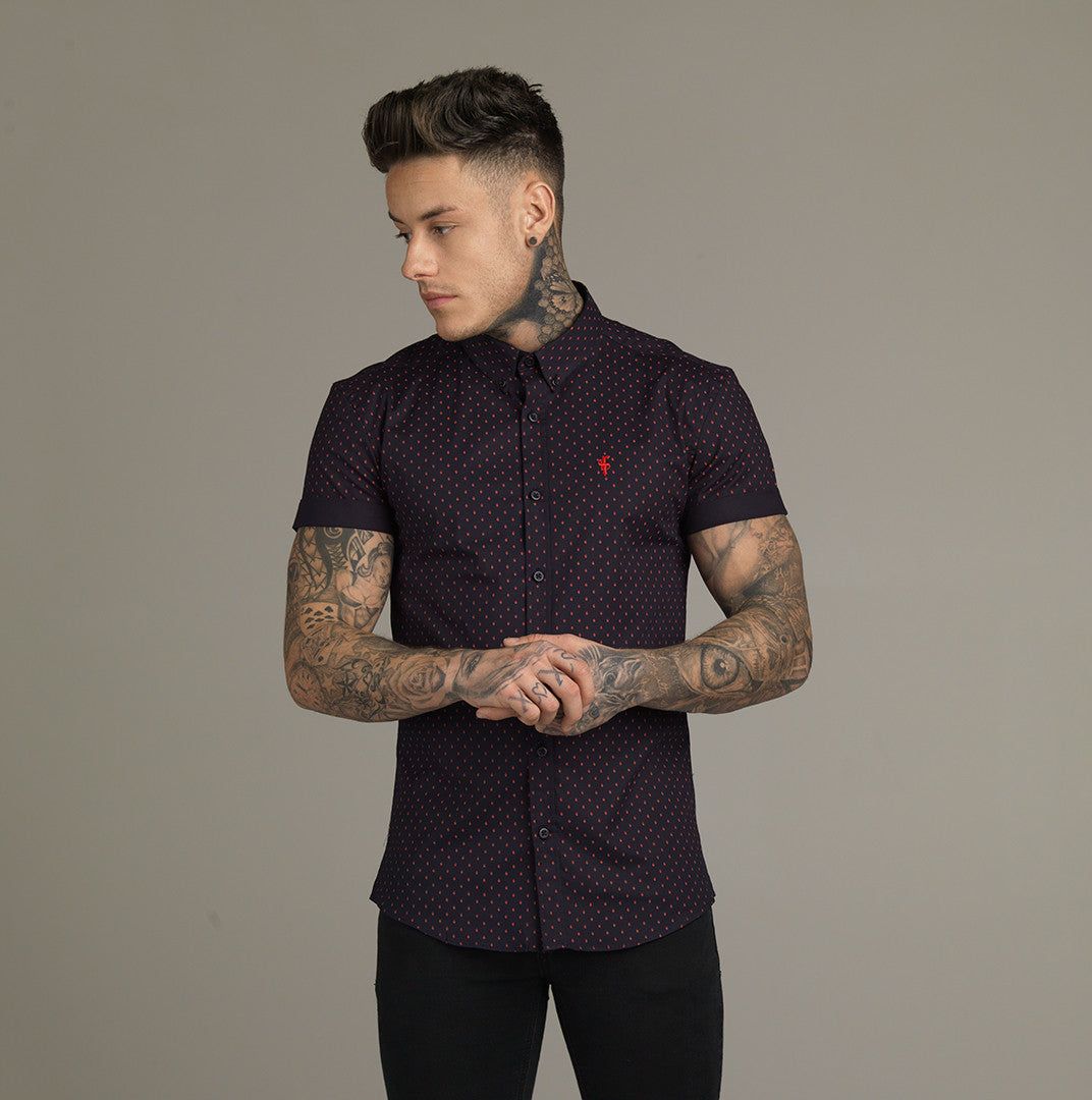 Father Sons Super Slim Stretch Navy & Red Ditsy Print Short Sleeve - FS093R sold by Father Sons product image thumbnail 2