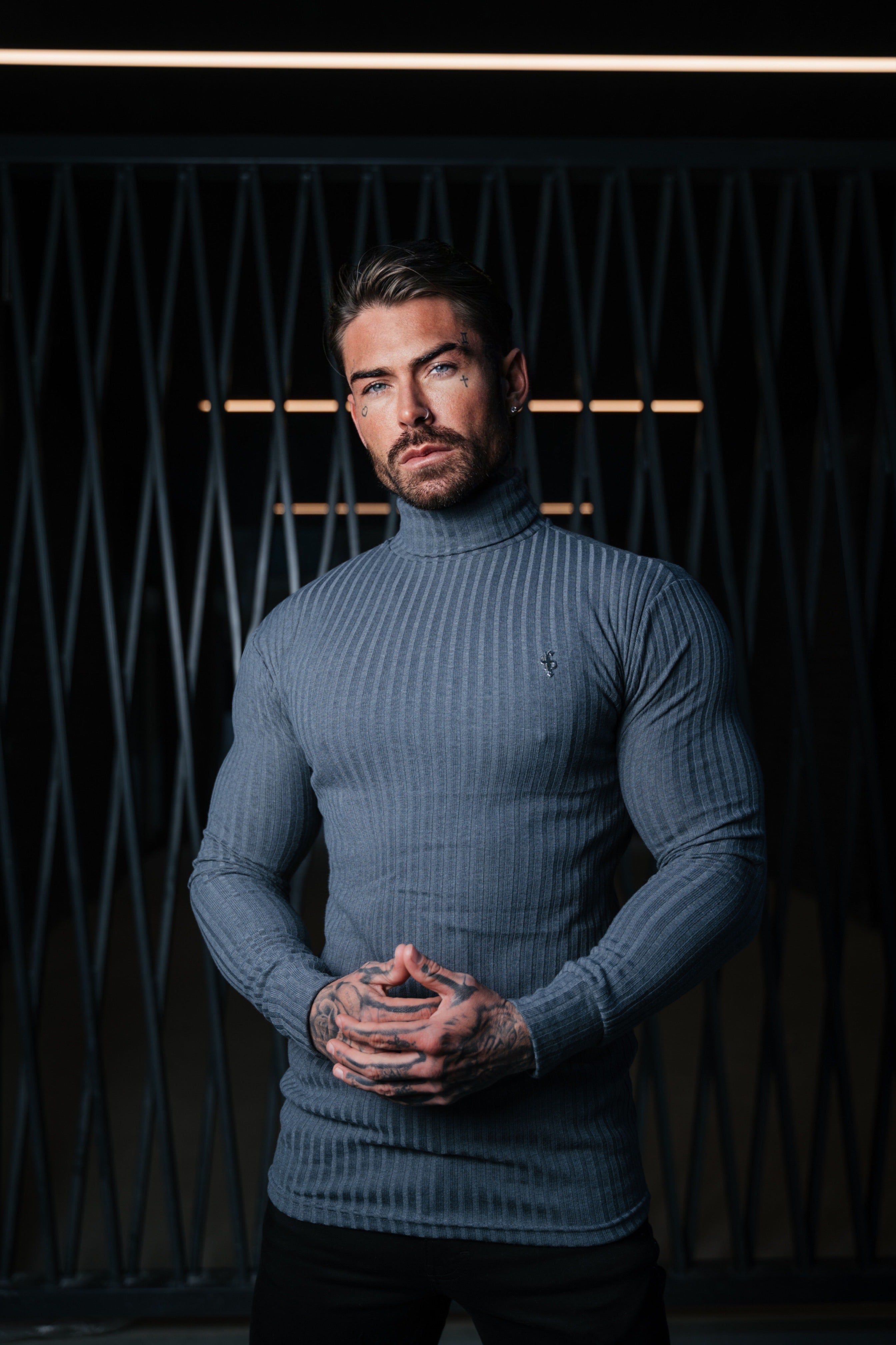 Father Sons Classic Charcoal / Silver Ribbed Knit Roll-neck Sweater - FSH955 sold by Father Sons