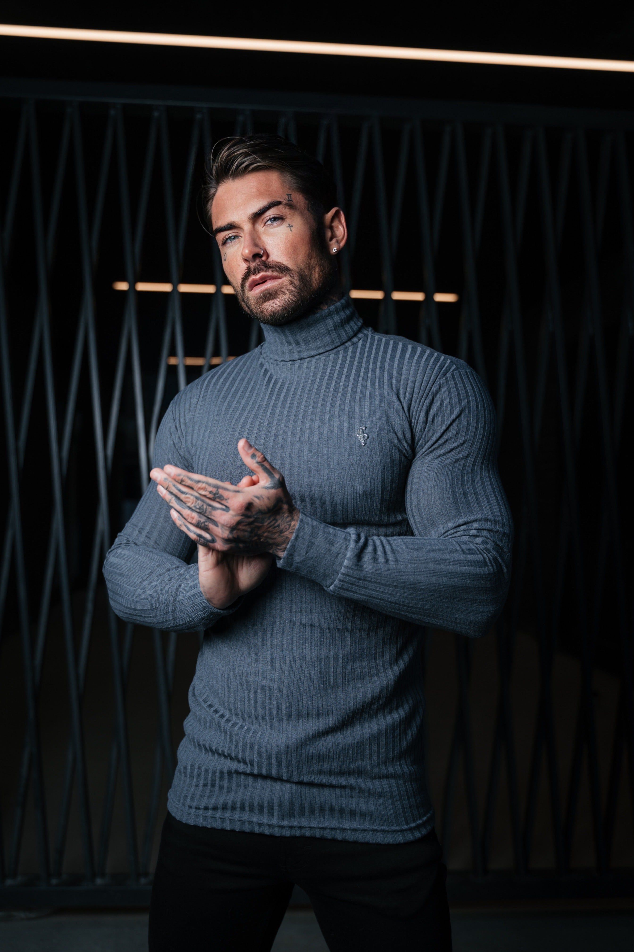 Father Sons Classic Charcoal / Silver Ribbed Knit Roll-neck Sweater - FSH955 sold by Father Sons product image thumbnail 2