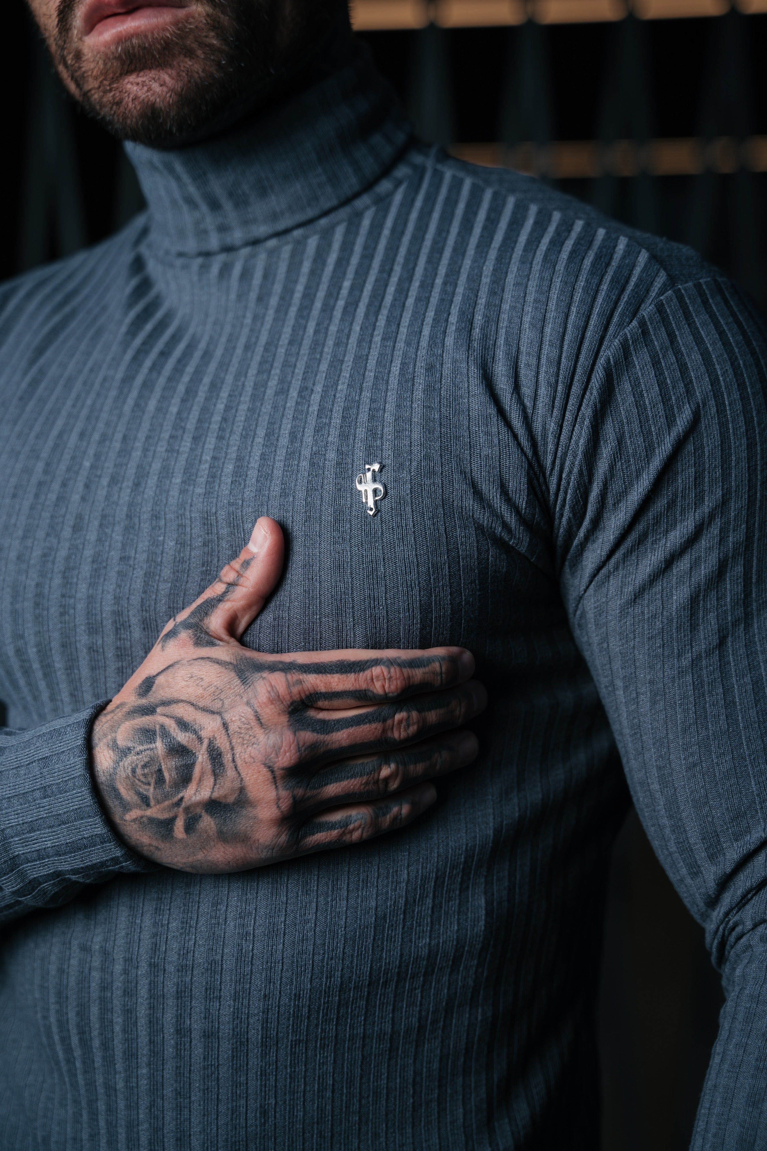 Father Sons Classic Charcoal / Silver Ribbed Knit Roll-neck Sweater - FSH955 sold by Father Sons product image thumbnail 3