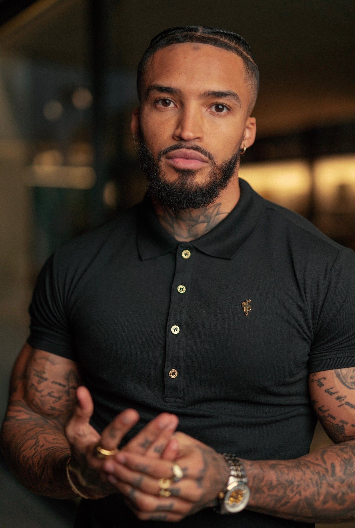 Father Sons Classic Black Polo Shirt with Gold Metal Emblem Decal & Buttons - FSH458 sold by Father Sons product image thumbnail 2