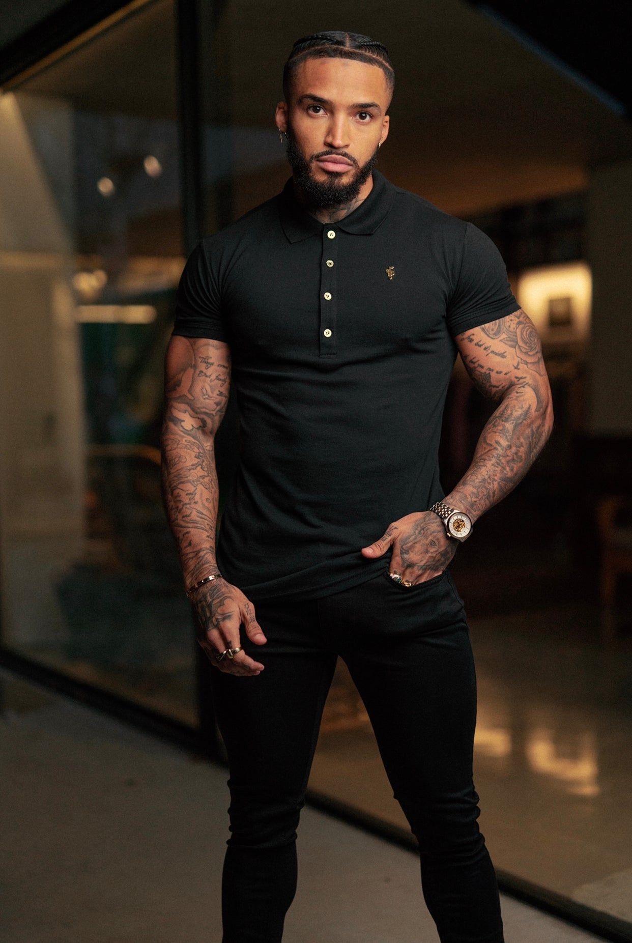 Father Sons Classic Black Polo Shirt with Gold Metal Emblem Decal & Buttons - FSH458 sold by Father Sons