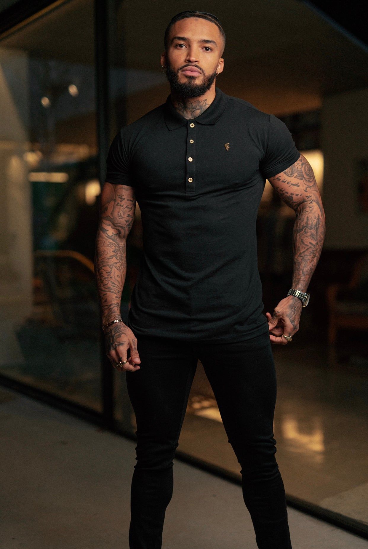 Father Sons Classic Black Polo Shirt with Gold Metal Emblem Decal & Buttons - FSH458 sold by Father Sons product image thumbnail 3