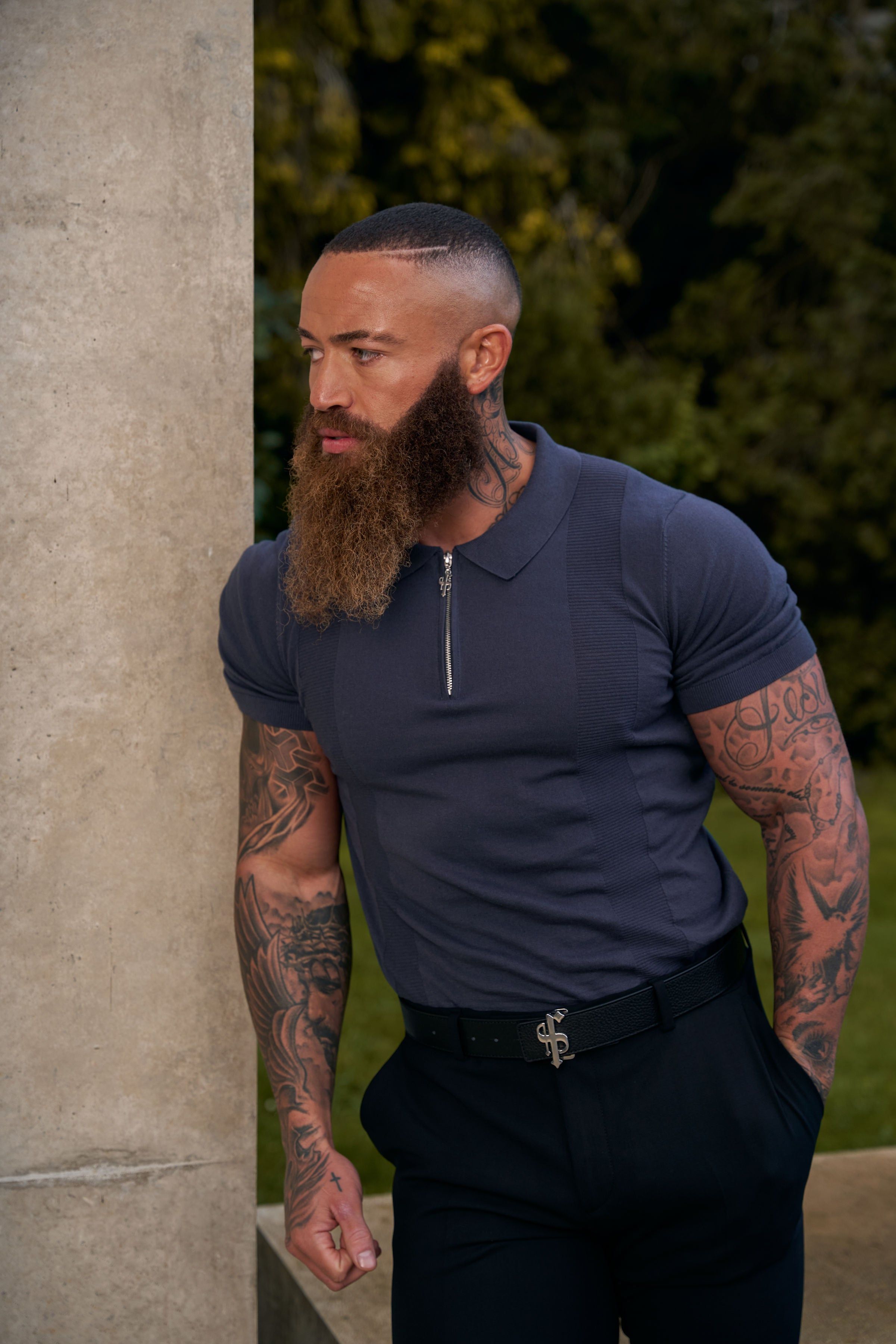 Father Sons Classic Gunmetal and Silver Zip Knitted Polo Shirt Short Sleeve - FSN133 sold by Father Sons product image thumbnail 3