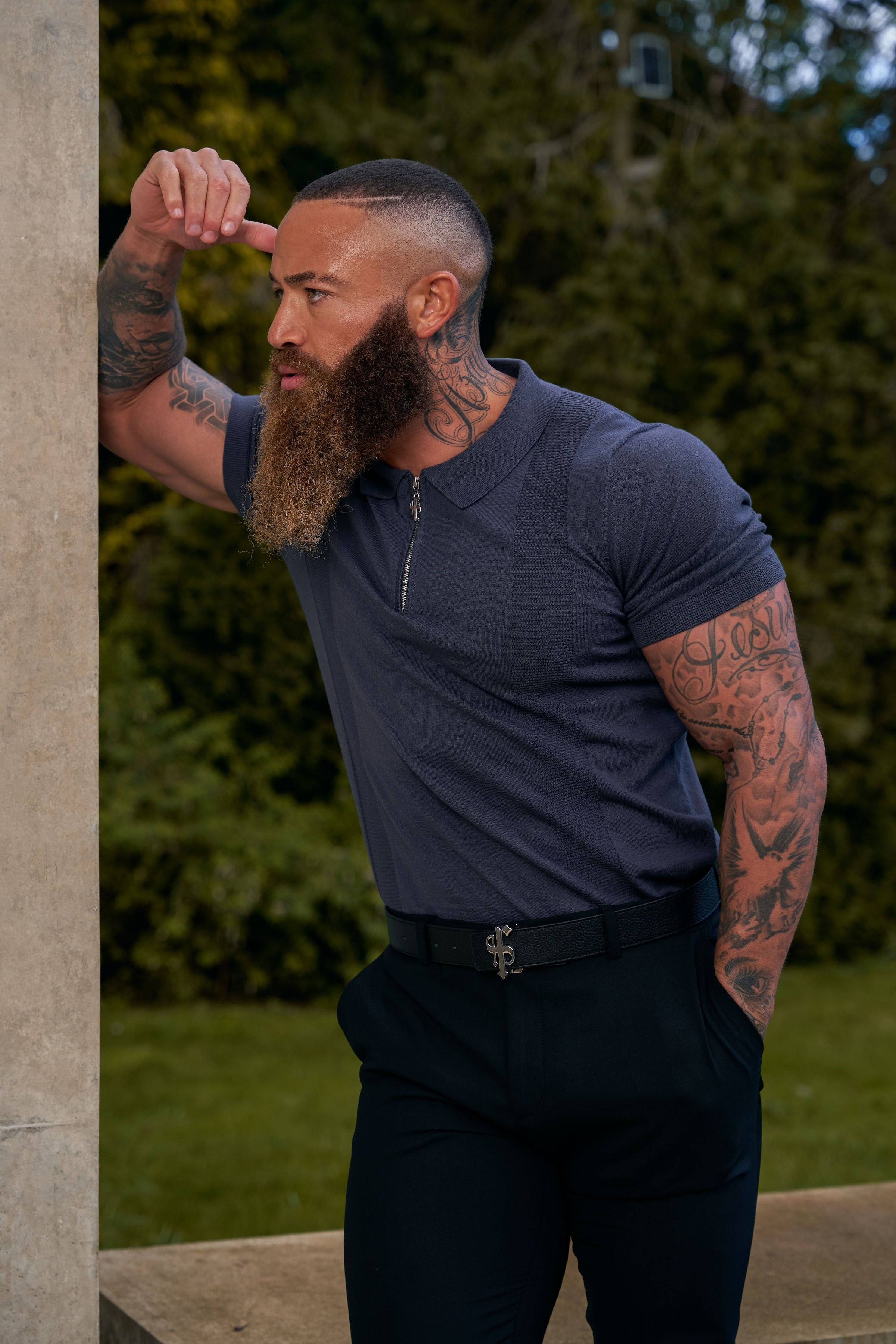 Father Sons Classic Gunmetal and Silver Zip Knitted Polo Shirt Short Sleeve - FSN133 sold by Father Sons product image thumbnail 4