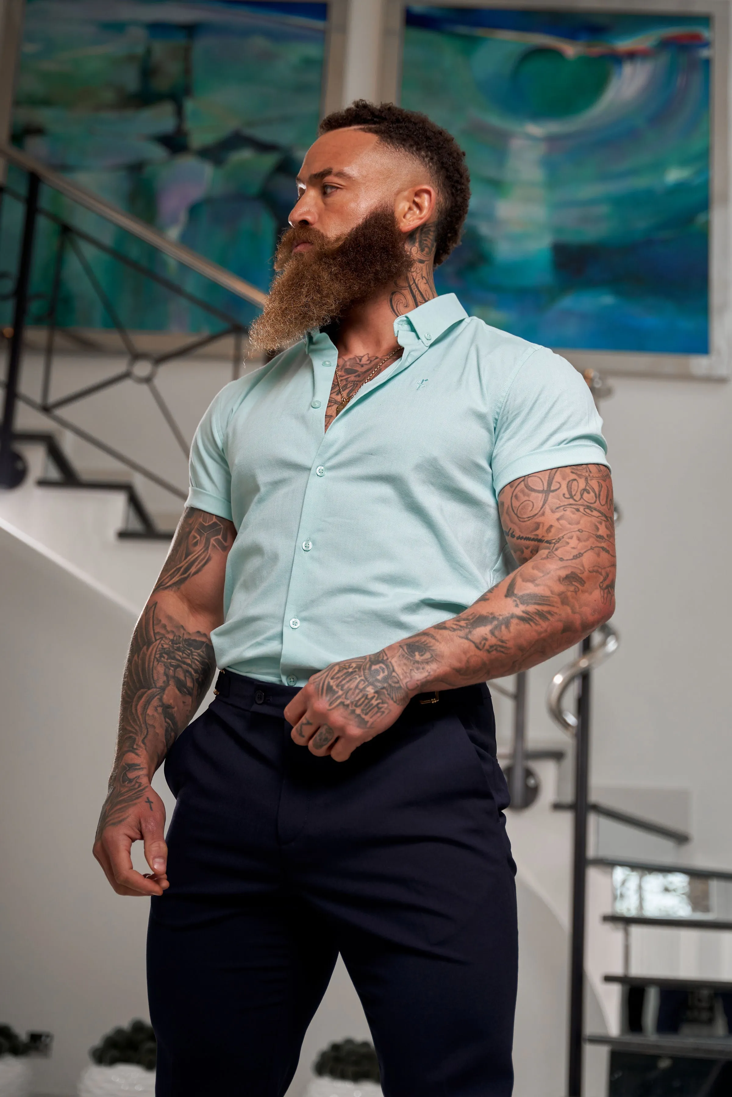 Father Sons Classic Stretch Oxford Short Sleeve Mint - FS1011 sold by Father Sons product image thumbnail 2