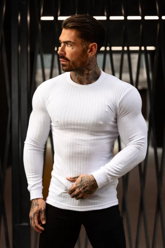 Father Sons Classic White Ribbed Knit Sweater With Tonal Embroidery - FSH942 sold by Father Sons