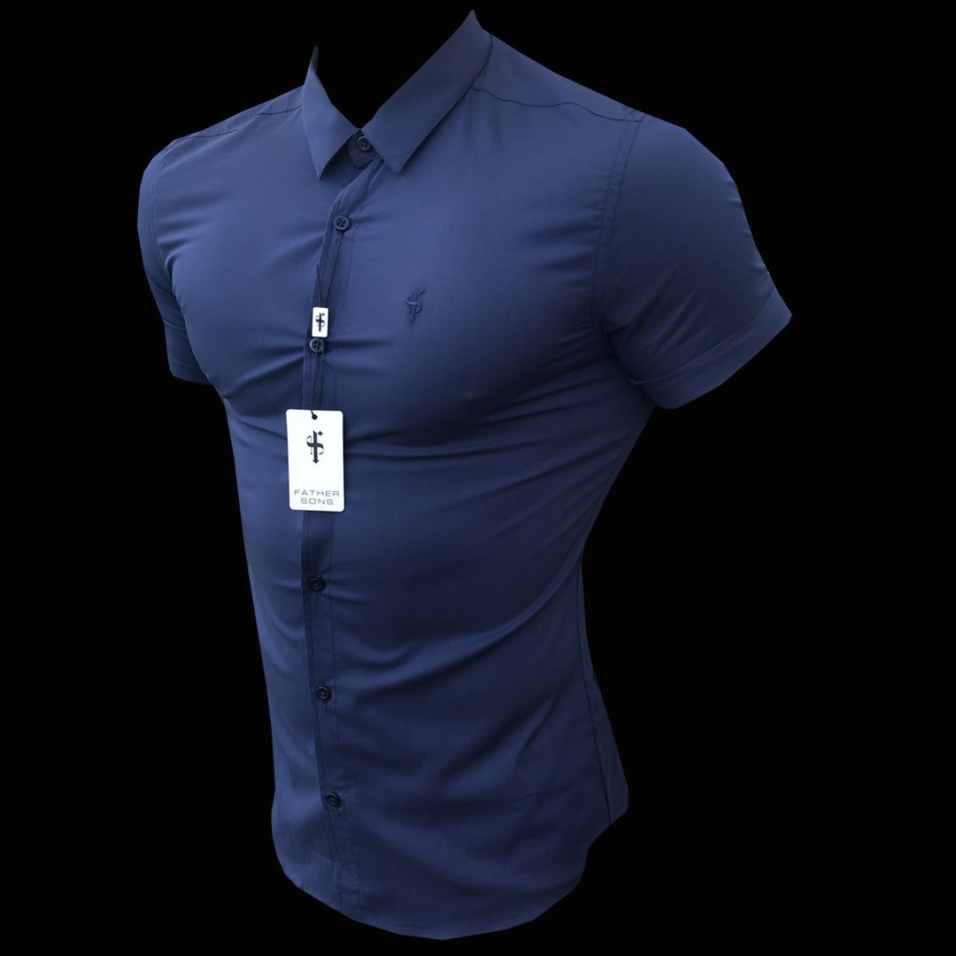 Super Slim Stretch Classic Navy Short Sleeve - FS181 sold by Father Sons