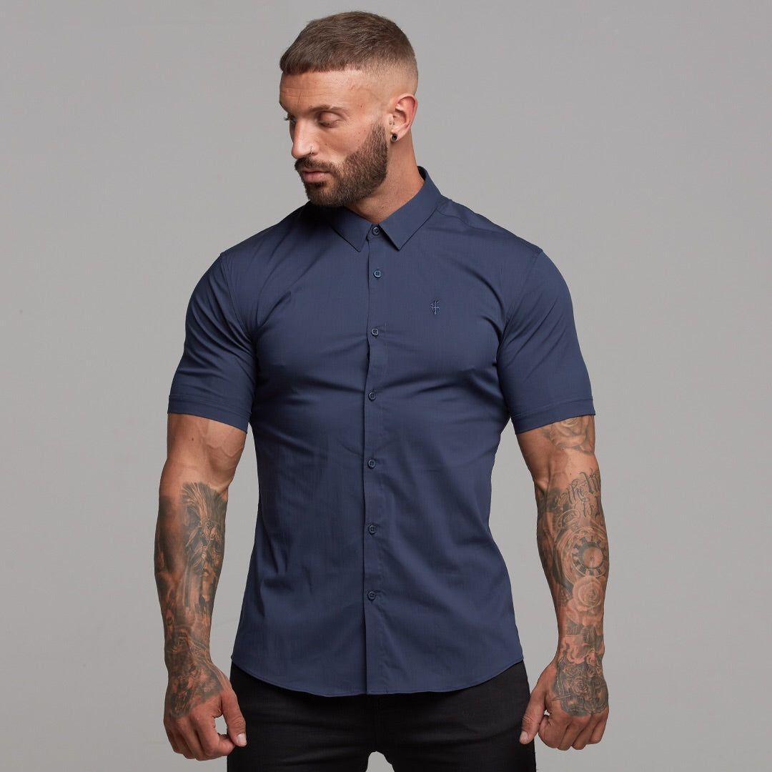 Super Slim Stretch Classic Navy Short Sleeve - FS181 sold by Father Sons product image thumbnail 3