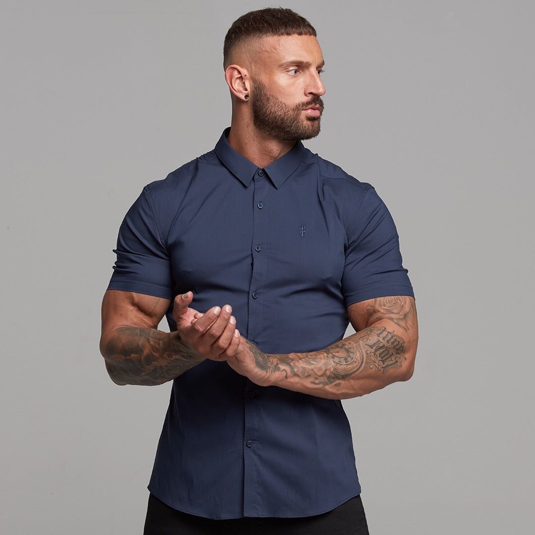 Super Slim Stretch Classic Navy Short Sleeve - FS181 sold by Father Sons product image thumbnail 2