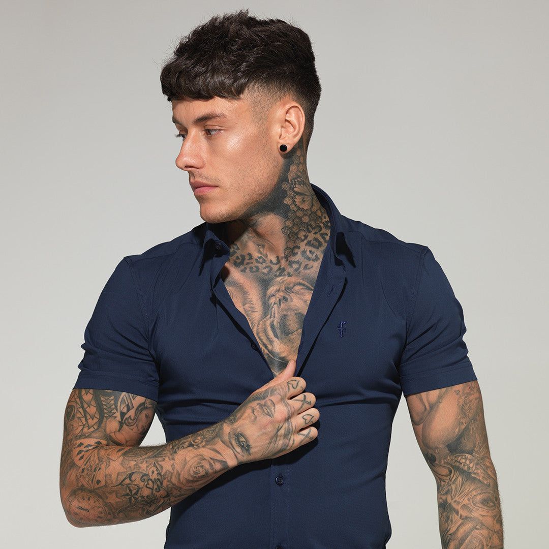 Super Slim Stretch Classic Navy Short Sleeve - FS181 sold by Father Sons product image thumbnail 5
