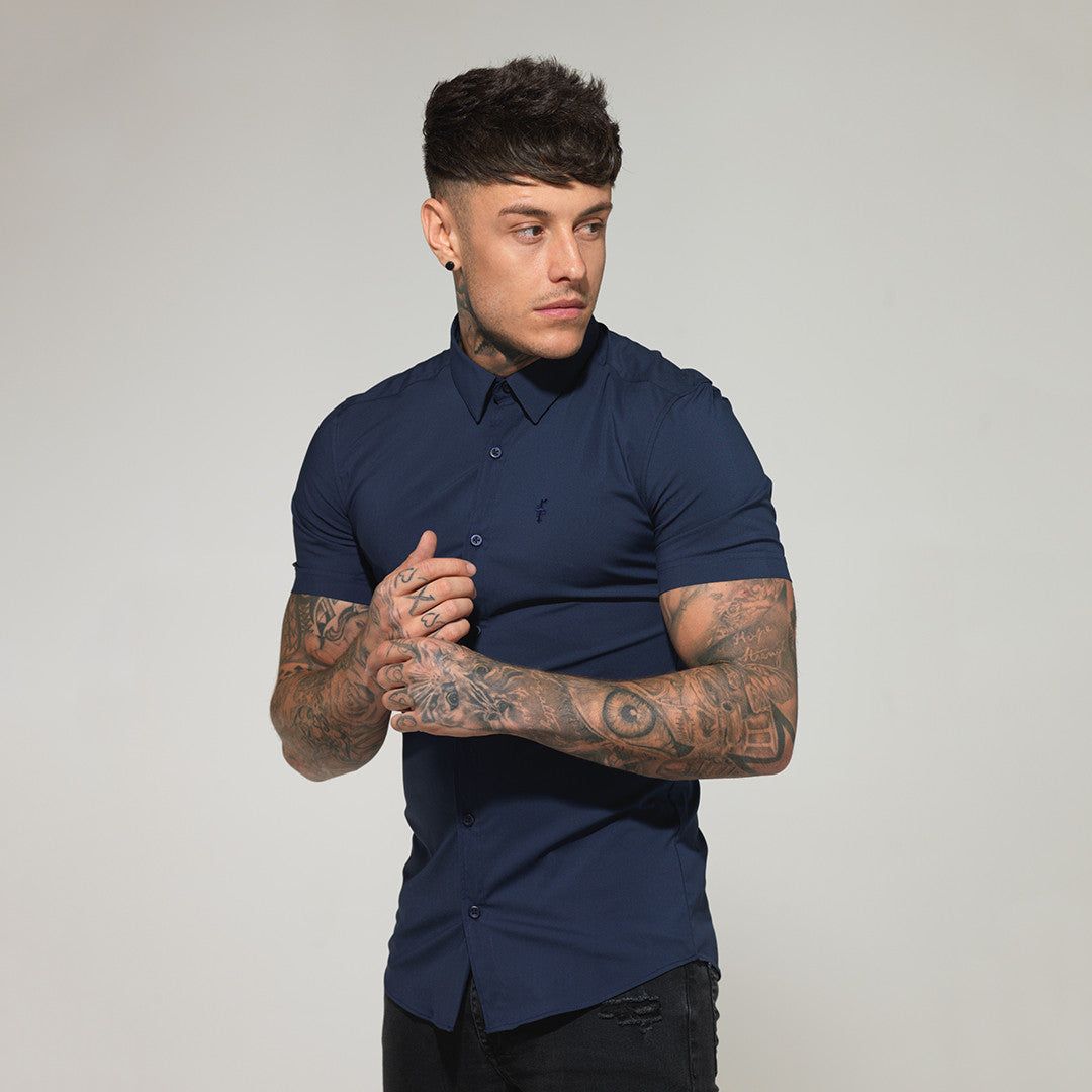 Super Slim Stretch Classic Navy Short Sleeve - FS181 sold by Father Sons product image thumbnail 4
